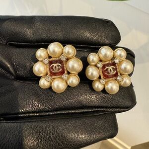 CHANEL Gold and Pearl Cluster Earrings
